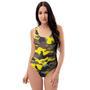 Woodland And Yellow Camo Print One Piece Swimsuite