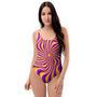 Yellow And Purple Spin Illusion. One Piece Swimsuite