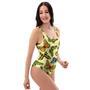 Yellow Butterfly Pattern Print One Piece Swimsuite