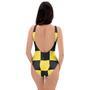 Yellow Checkered Print One Piece Swimsuite