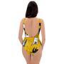 Yellow Doodle Cat Print One Piece Swimsuite