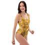 Yellow Floral Retro Print One Piece Swimsuite