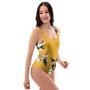 Yellow Flower Print One Piece Swimsuite