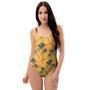 Yellow Palm Tree Hawaiian Print One Piece Swimsuite