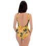 Yellow Palm Tree Hawaiian Print One Piece Swimsuite