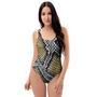 Yellow Snakeskin Print One Piece Swimsuite