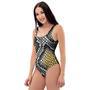 Yellow Snakeskin Print One Piece Swimsuite