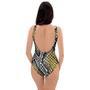 Yellow Snakeskin Print One Piece Swimsuite