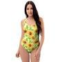 Yellow Sunflower Print One Piece Swimsuite