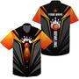 Custom Hawaiian Bowling Shirts Bowling Ball And Pins Team Shirt, Black Orange Bowl Shirts