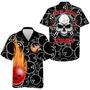 Personalized Flame Hawaiian Bowling Shirt, Men Women Skull Pins Black Bowlers