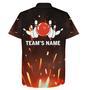 Personalized Hawaiian Bowling Shirt Flame Bowling Ball and Pins Short Sleeve Team Bowlers