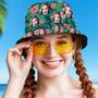 Red Flowers Tropical Hawaiian Custom Photo Bucket Hat for Women, Girl