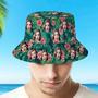 Red Flowers Tropical Hawaiian Custom Photo Bucket Hat for Women, Girl