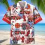 Blue Flowers Firefighter Proud Tropical Hawaiian Shirt for Fireman, Firefighters Summer Beach Shirt