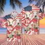 Charolais Red Floral US Flag Hawaiian Shirt for Women, Men, Charolais Lovers