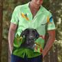 Custom Green Hawaiian Shirts with Dog Face Hand-Painted, Hawaiian Outfit for Couples, Personalized Gift for Pet Lover