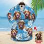 Custom Image Leaves Pattern Short-Sleeve Hawaiian Shirt Sea Blue Color, Dog aloha shirt for men, Hawaii shirt woman