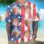 Custom Trump Face Photo With Us Flag Hawaii Shirt 62487, Summer Beach Trump Shirt