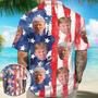 Custom Trump Face Photo With Us Flag Hawaii Shirt 62487, Summer Beach Trump Shirt