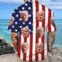 Custom Trump Face Photo With Us Flag Hawaii Shirt 62487, Summer Beach Trump Shirt