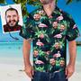 Custom Upload Image Face Flamingo and Leaf Pattern Hawaiian Shirt, Shirt for Men hot Family