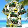 Green Tractor Red Flowers Tropical Hawaiian Shirt for Farmers, Men, Women Tractor Summer Beach Shirt