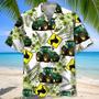 Green Tractor Red Flowers Tropical Hawaiian Shirt for Farmers, Men, Women Tractor Summer Beach Shirt