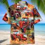 Green Tractor Red Flowers Tropical Hawaiian Shirt for Farmers, Men, Women Tractor Summer Beach Shirt