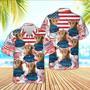 Highland Cattle Hibiscus Pattern US Flag Hawaiian Shirt for Farmers