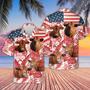 Red Angus Cattle Hibiscus Pattern US Flag Hawaiian Shirt for Men, Women, Red Angus Lovers