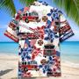 Red Flowers Firefighter Proud Tropical Hawaiian Shirt for Fireman, Firefighters Summer Beach Shirt