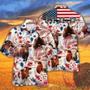 Texas Longhorn Hibiscus Pattern US Flag Hawaiian Shirt for Farmers