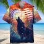 Wolf Cross Hawaiian Shirt for Men, US Flag Wolf Colorful Hawaiian Shirt