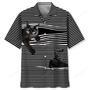 black cat stripes pattern hawaiian shirt