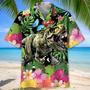 Dinosaur Tropical Flowers Hawaiian Shirt