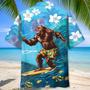 Funny Bigfoot Surfing Hibiscus Hawaiian Shirt