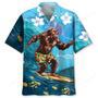 Funny Bigfoot Surfing Hibiscus Hawaiian Shirt