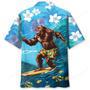 Funny Bigfoot Surfing Hibiscus Hawaiian Shirt