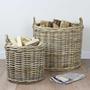 Stylish Grey & Buff Rattan Wicker Log Basket for Storage