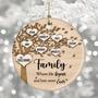 Family Tree Ceramic Christmas Ornament - 'Where Life Begins and Never Ends' Personalized Gift