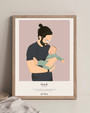 Fatherhood canvas print, minimalist dad art with custom family name and date, Father's Day gift for living room walls