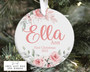 Baby's First Christmas elephant ornament, custom name and year, elephant motif with holiday accents, sweet gift for newborn.