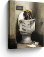 Funny Dachshund Reading Newspaper Canvas Art Farmhouse Bathroom Decor 