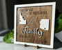 Long-distance family wooden sign, personalized with names and locations, heartfelt wall decor for loved ones miles apart
