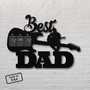 Best Dad Ever metal sign with guitar silhouette, personalized with dad’s name; indoor studio wall decor and Father’s Day gift