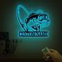 Personalized Bass Fishing Metal Wall Art For Dad With LED Lights - Fish Pole Decor For Lake House Or Man Cave