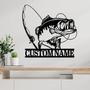 Personalized Bass Fishing Metal Wall Art For Dad With LED Lights - Fish Pole Decor For Lake House Or Man Cave