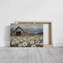 Rustic Farmhouse Landscape Canvas With Wildflowers And Mountains For Living Room Or Kitchen Decor