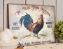 Rustic rooster farmhouse canvas art for kitchen, personalized with family name, shabby chic style for country home decor